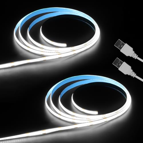Aclorol COB LED Strip Lights 5V Cold White 6000K 3FT LED Light Strip High Density and Bright Under Cabinet Tape Light for Bedroom Bedframe Kitchen Sideboard Lighting Project 320LEDs/M (2 Pack)