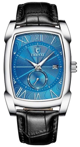 Montre homme MASTOP vintage pour le quotidien avec son bracelet cuir et cadran bleu argenté