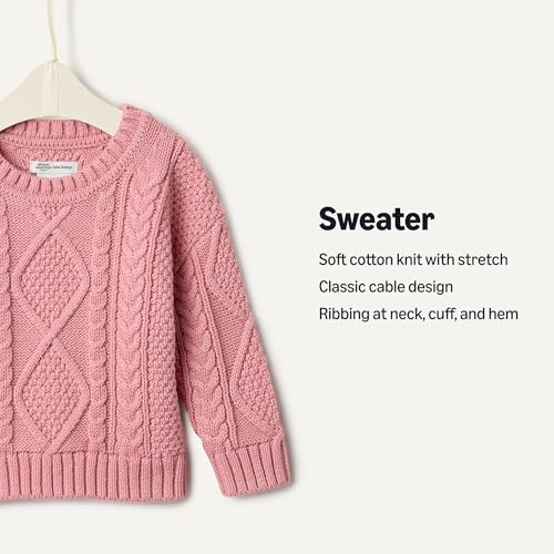 Amazon Essentials x Sofia Grainge Baby Boys' Cotton Cable Design Crewneck Sweater with Ribbing, Blush, 3-6 Months - image 2