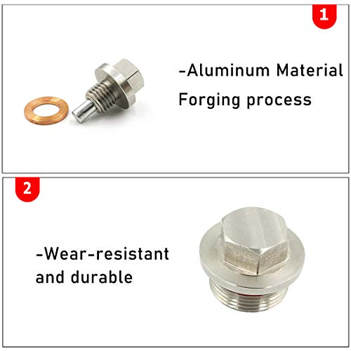 Jaronx M14x1.5 Magnetic Oil Drain Plug, Aluminum Magnetic Sump Drain Nut Oil Drain Bolt Compatible with Most Honda, Hyundai, Acura, Mazda, KIA, Mitsubishi, Ford, and GM With 14x1.5 Threaded