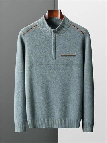 Men's Wool Sweater Pullover Casual Mock Neck Zippers Long Sleeve Solid Merino Wool Knitwear Jumper2