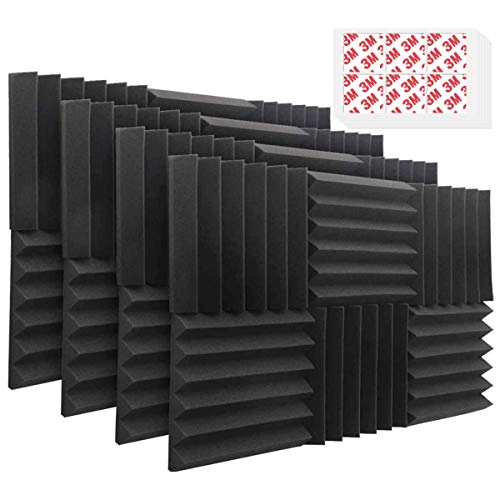 48 Pack Sound Proof Foam Panels Acoustic Foam Panels Studio Foam Wedges 12"X 12"X 2", High Density Soundproof Foam, Fireproof Sound Foam for Acoustic Treatment and Wall Decoration (With Tapes)