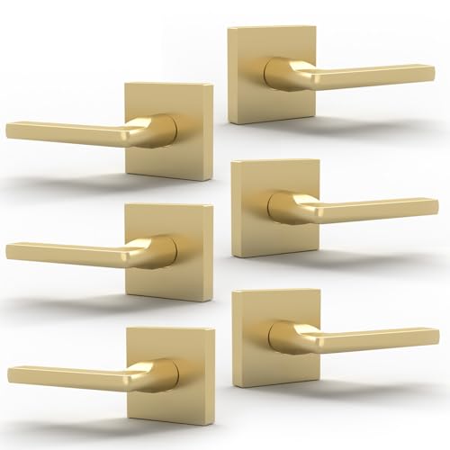 Image of Mega Handles Prime Dummy Door Handles - 6 Pack Heavy Duty Gold Door Handle, Non-Turning Door Handle for Hallway, Closet & French Doors, Single Side, Fits All Standard Doors - Satin Brass