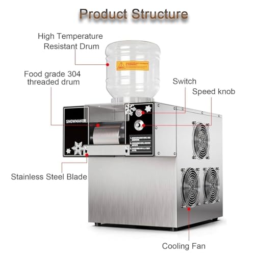 High Capacity Snowflake Ice Maker Machine, Automatic Korean Shaved Ice Maker, Adjustable Speed, 180kg/Day for Cafes, Bingsu, and Milk Tea Shops.