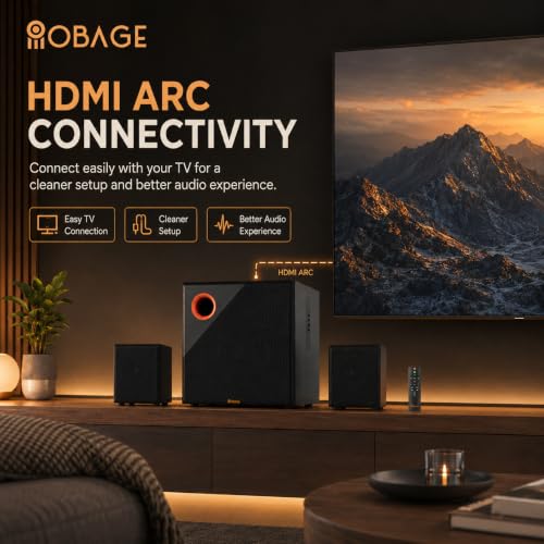 Image of OBAGE Zylo-6 2.1 Home Theatre Speaker System | 100W Output | HDMI ARC, Bluetooth 6.0, FM, AUX | Digital Bass, Mid & Treble Control | Clear & Balanced Sound for TV, Music & Movies