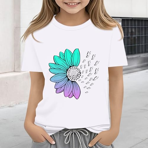Kid Crop Tops Sunflower T Shirt Cute Flower Graphic Loose Tees Crew Neck Short Sleeve Crop Top Shirts for Girls Size 84