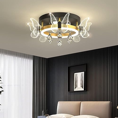 Plafonnier LED cristal dimmable noir et or style milieu du siècle pour décoration de maison