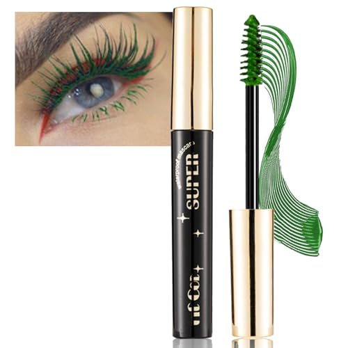 Green Mascara, Coloured Waterproof Telescopic Emerald Green Dark Green Mascara for Eyes - Long Lasting Volumizing and Thickening Highly Pigmented No Smudge Festival