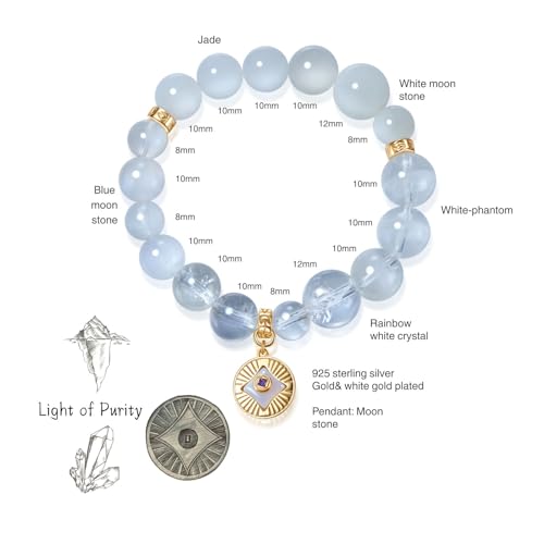 Image of Five Elements Solid 925 Sterling Silver 18K Gold /White Gold Vermeil Crystal Gemstone Beads Bracelet gift for women