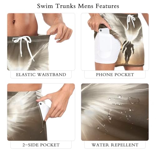 Archangel Wing Cool Mens Swim Trunks with Liner, Cool Quick Dry Beach Swim Shorts, Swimwear Bathing Suits S3