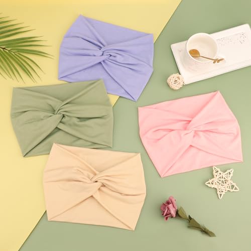 Image of DRESHOW 4 Pack Turban Headbands for Women Wide Vintage Head Wraps Knotted Cute Hair Band Accessories