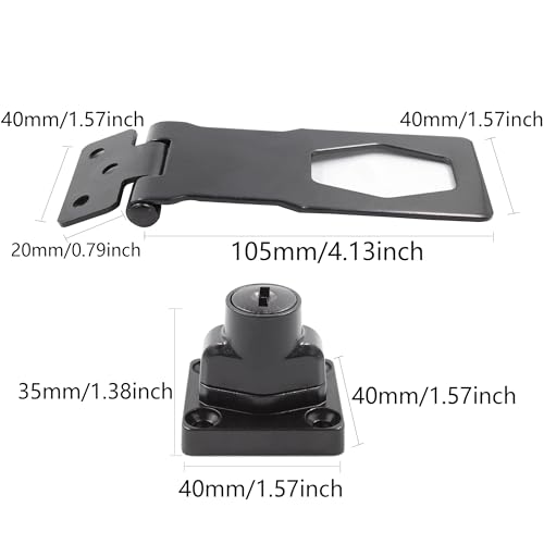 Image of 2PCS Keyed Hasp Lock, 4'' Zinc Alloy Hasp Latches, Black Twist Knob Keyed Locking Hasp for Cabinet Small Door