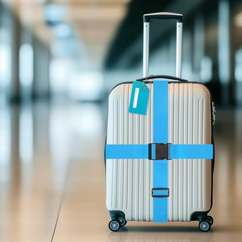 Image of M METERXITY 2-Sets Luggage Straps TSA Approved, Travel Straps for Luggage Suitcase Tags Set, Adjustable Suitcase Belt [Sky Blue]