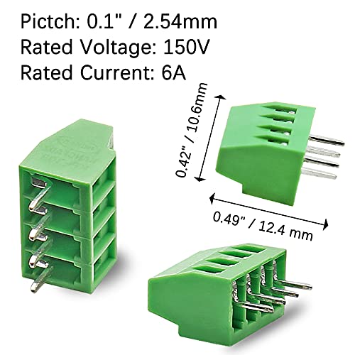 Bornier PCB 4 broches pas 2,54mm connecteur à vis 150V 6A pour circuit imprimé - 5
