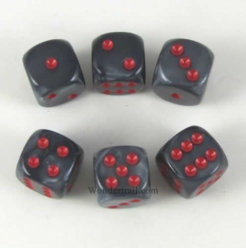 Wondertrail Black Velvet with Red Pips 16mm D6 Dice Set of 6 WCX27678E6