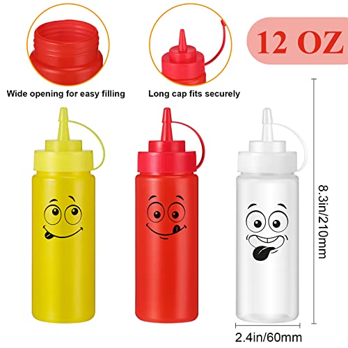 6 Pieces Smile Faces Squeeze Bottles, Condiment Sauces Squeeze Bottles, Ketchup and Mustard Dispenser for Hot Dog Party Mayo Dressing Red Yellow and White, 12 oz - Thumbnail 2