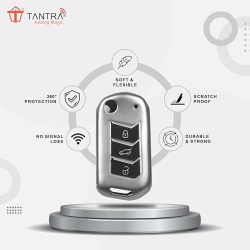 Image of SIAGO TPU Key Cover and Round Keychain Compatible for Mahindra Scorpio 2019+| Bolero 2020+ XUV 300 | Marazzo | XUV 700 | XUV 400 ev | Bolero | Thar 2020+ 3 Button Flip Key (Grey)