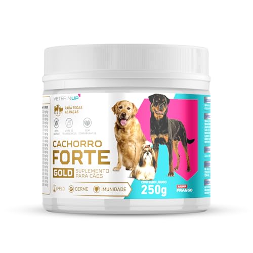 Suplemento Cachorro Forte Gold 4 em 1 –Reduz Queda de pelo, Imunidade, Pelo Brilhante, Ossos Fortes e Digestão – 250g