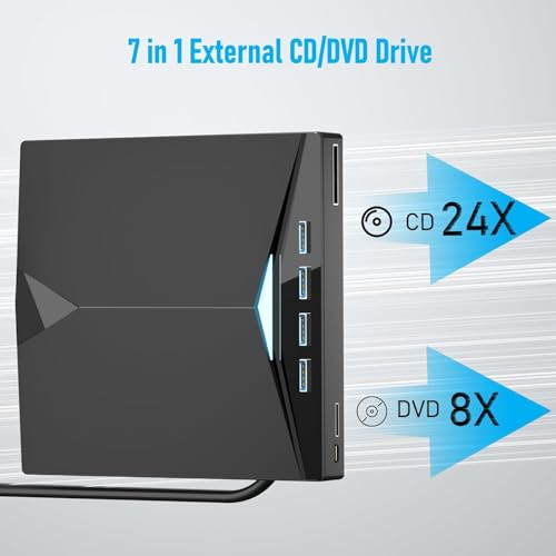 Image of External CD DVD Drive Player, USB 3.0 USB-C Portable CD DVD + /-RW Disk Drive Burner CD-ROM Reader Writer for Laptop Desktop PC (DVD Writer - XD010)