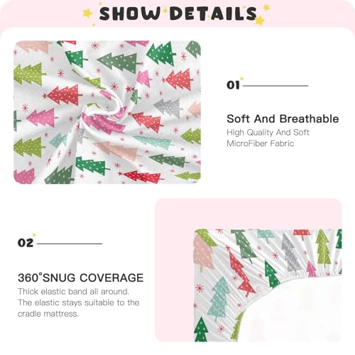 Image of Colorful Christmas Tree Crib Sheets Soft Breathable Fitted Baby Crib Sheets Mattress Cover for Girl Boys, 52 inch x 28 inch x 9 inch