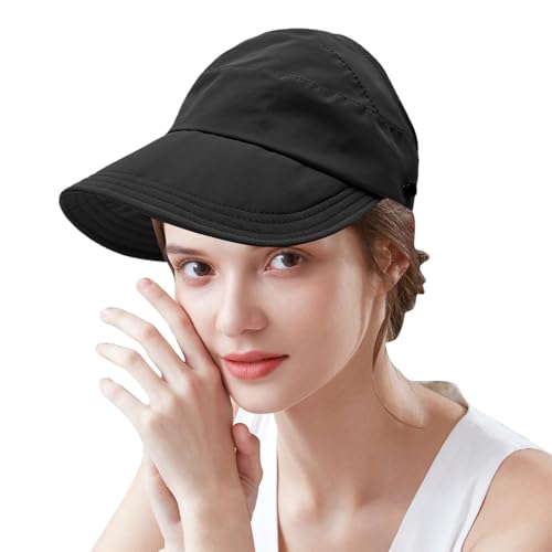 Generico Visera solar, sombrero con visera ajustable, protección UV | Accesorios de verano para deportes, jardín, playa, viajes y excursiones, Negro , M