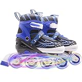GuiPai インラインスケート インラインシューズ ローラースケート 子供用 大人 ジュニア ローラー ローラーブレード 女の子 男の子 初心者向け 通気性 耐久 安全 静音 全ウィルが光る 4サイズ調整可能 人気 (ブルー, M)