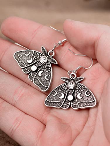 HAQUIL Luna Moth Dangle Drop Earrings, Moon Phase Moth Butterfly Charm Pendant, Vintage Goth Gothic Earrings Jewelry Gift for Women4