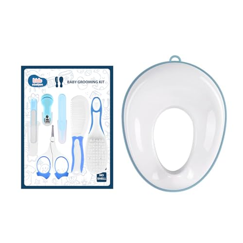 Image of Kids Station Portable Baby Potty Training Seat with 10 Piece Baby Grooming Kit - Potty Training Seat for 1+ Year - Nail Cutter, Rounded Scissors, Nail Filer, Tweezer, Comb and Hair Brush (Blue)