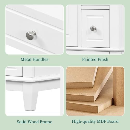 Bellemave 24" Bathroom Vanity with Ceramic Sink & 3 Drawers, Bathroom Cabinet with Storage Shelves & Solid Wood Base, Freestanding Vanity Cabinet with Soft Closing Door with Organizer (White/24)