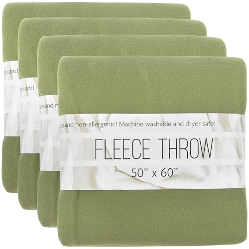 (24 Pack) Bulk Fleece 50x60 Throw Blankets for Wedding Favors, Homeless Women, Men, Homes, Bed, Sofa, Couch, Office, Pet Blankets, Travel | Soft Warm Lightweight Throw Blankets in Bulk (Green)