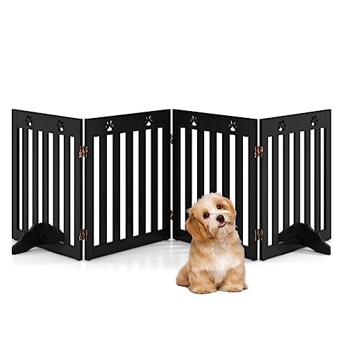 COSTWAY Cancelletto di Sicurezza Pieghevole, Barriera per Animali Domestici, in Legno, 4 Pannelli, 203 x 60 x 1,5 cm (Marrone)