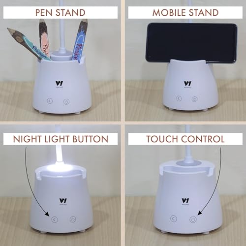 Image of WEIRD WOLF LED Study Table Lamp with Night Light| Pen Holder & Mobile Stand| 3 Brightness Modes Touch Control| Flexible Gooseneck| USB Type-C Charging| Eye-Care Desk Lamp for Students
