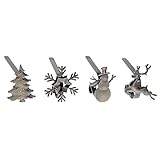 Haute Decor MantleClip Stocking Holders with Removable ZINC Alloy Holiday Icons (4-Pack Assorted Icons, Antique Brass)