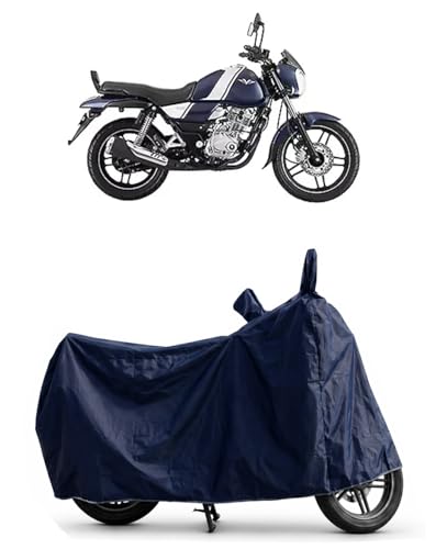 Image of Shield Heavy Duty Bike Cover for Bajaj v15 | All-Season, Tear-Proof Fabric | with Side Mirror Pocket & Buckle Belt | Bajaj v15 Bike Cover (Blue)