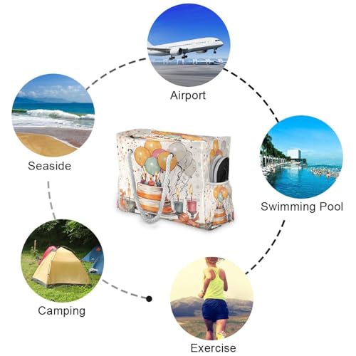 Happy Birthday Pattern Beach Bag & Travel Tote Bag Large Sandproof with Zipper Closure, Wet Pouch for Swim Gym Travel4
