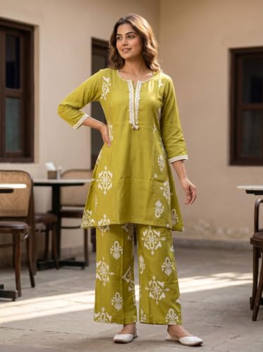 Conjunto Kurta de seda para mujer pantalón y túnica larga bordada 2