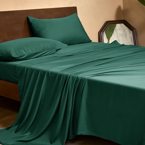 Image of EVERLY King Sheets Set,Luxuriously 400 Thread Count Organic Viscose Derived from Bamboo Bed Sheet,Cooling Sheets for King Size 4 Piece Deep Pockets Bedding Sheets &Pillowcases-Aqua