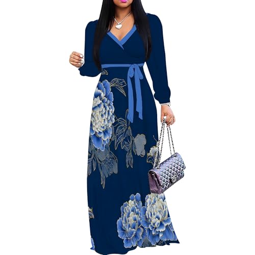 Image of PinkPatty Women's Long Sleeve Maxi Dress Plus Size Casual V Neck Wrap Dress with Pockets&Belt