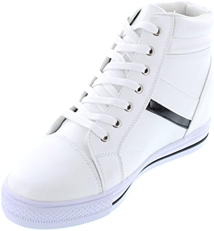 Calden Men's Invisible Height Increasing Elevator Shoes - White Leather Cap-Toe Lace-up High-top Sneakers - 3 Inches Taller - K107222 - Size 9 D(M) US | Image 1
