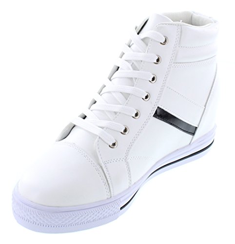 Calden Men's Invisible Height Increasing Elevator Shoes - White Leather Cap-Toe Lace-up High-top Sneakers - 3 Inches Taller - K107222 - Size 11 D(M) US2