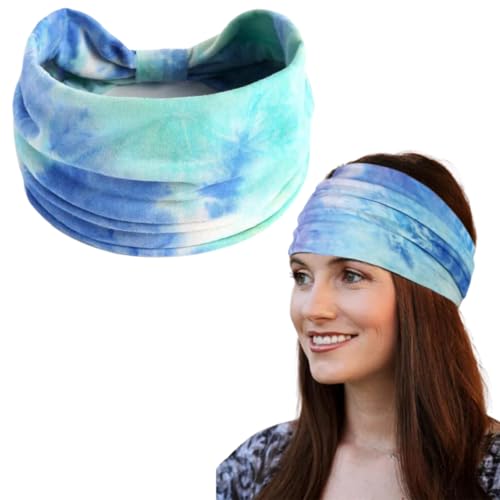 Image of XFYT Pack of 3 Tie-Dye Stretch Soft Hair Bands | Super Stylish Chic Fashionable high absorbtion Wide Headbands Set for Women Girls Yoga Sports Gym Workouts Exercise Tennis (Beau, Pack of 3)