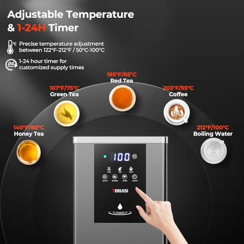 Image of Commercial Hot and Cold Water Dispenser, 60L(15.9Gal) /H Hot Water Boiler with Timer & Temp Settings, 1600W Electric Warm Drink Dispenser with 17L /4.5Gal Inner Tank for Cafe Office Countertop
