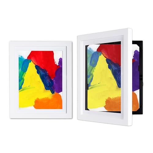 Dynamic Frames Li’l Davinci Front-Open 2-Pack Kids Art Frames, Wooden Frames for 8.5x11 Artwork, Prints & Certificates, Store up to 50 per Frame, 11.75 x 14.75 Outer Dimensions, White