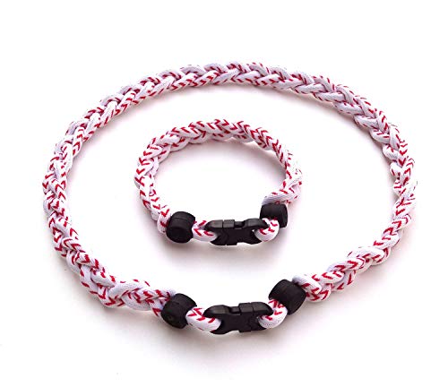 Cebuy 3 Rope Braided Tornado Titanium Sport Baseball Necklace 20" & Bracelet 8" (White) #TOP5