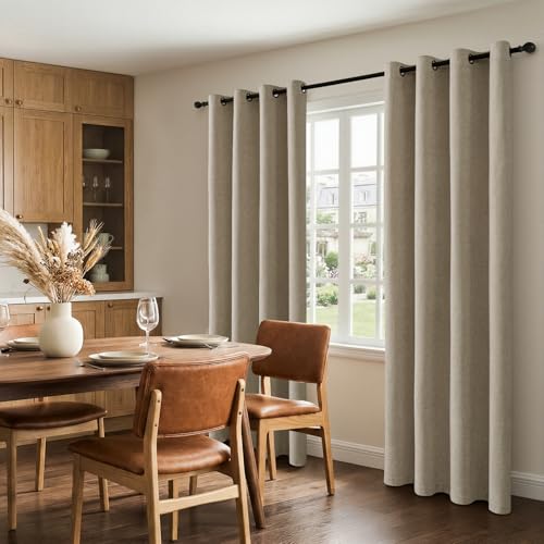 Image of 100% Blackout Curtains for Bedroom, Luxury Chenille Thermal Insulated Drapes for Living Room, Energy Saving Room Darkening 84 Inch Long Curtains, Grommet Top, 2 Panels, 52 inch W x 84 inch L, Khaki