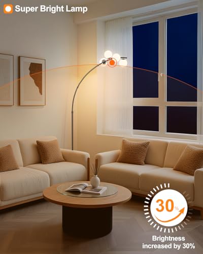 Image of Lightdot Black Arc Floor Lamp for Living Room, 4 Globe Floor Lamp with Shatterproof Shade& Mable Base, Mid Century Modern Tall Standing Lamp for Bedroom /Sofa Beside /Corner Decor(Bulbs Included)