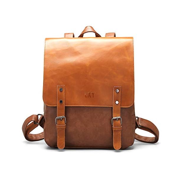 LXY Vegan Leather Backpack Vintage Laptop Bookbag for Women Men, Brown Faux Leather Backpack Purse Bookbag Weekend Travel Daypack