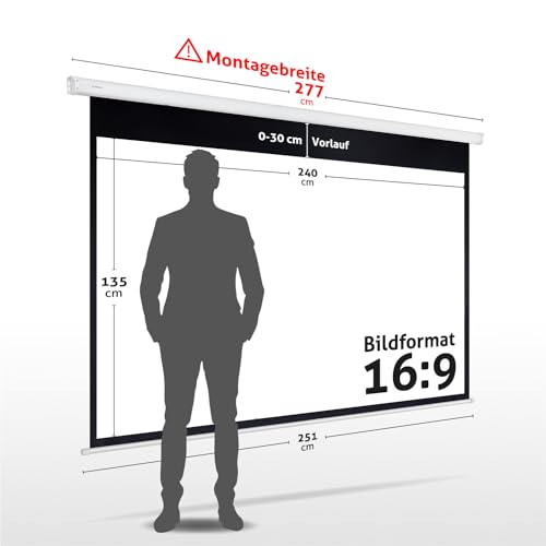 ESMART Economy EXM Motor-Leinwand 277 cm Bild 240 x 135 cm (108\) | Format 16:9 | Fernbedienung | Heimkino elektrische Beamer Projektionsleinwand Motor Leinwand LCD
