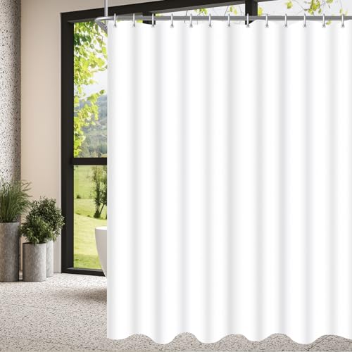 Lerores Shower Curtain, 240 x 200 cm, Pure White, Weighted Hem, Anti-Mould Textile, Water-Repellent
