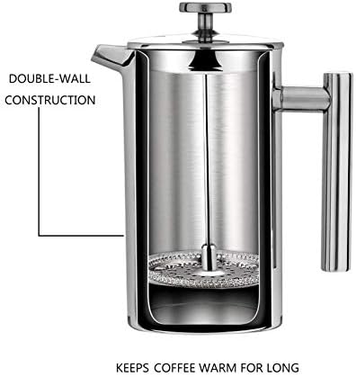 Velaze French Press Coffee Make,0.35Litre/12oz/3 Cup/Stainless Steel Cafetiere Make,Portable Double Wall Cafetiere Includes 5-Layer Filter and 1 Coffee Spoon for Home Office